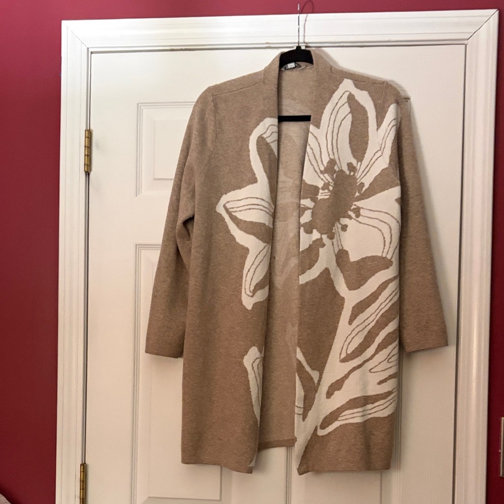Chico's Tan and Cream Floral Cardigan